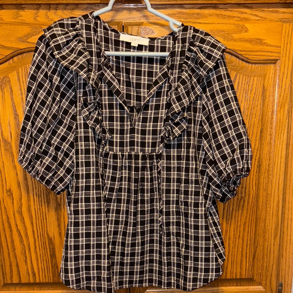 LOFT Black and White Checkered Blouse